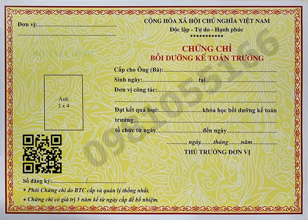 Mẫu chứng chỉ kế toán trưởng của Bộ Tài chính