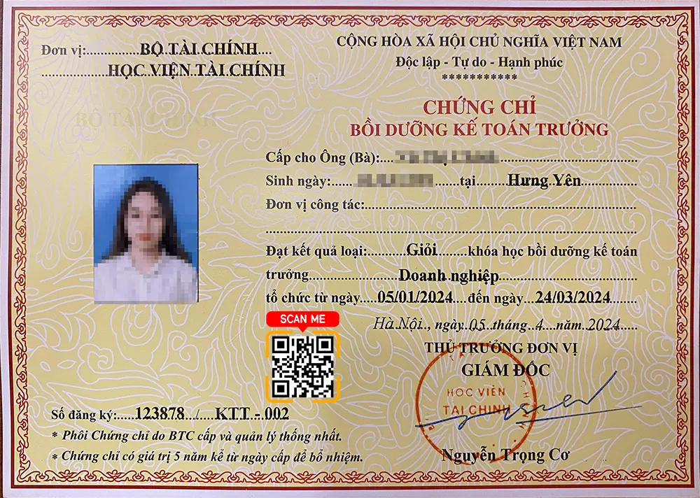 Chứng chỉ kế toán trưởng là gì? Mẫu chứng chỉ kế toán trưởng mặt trước
