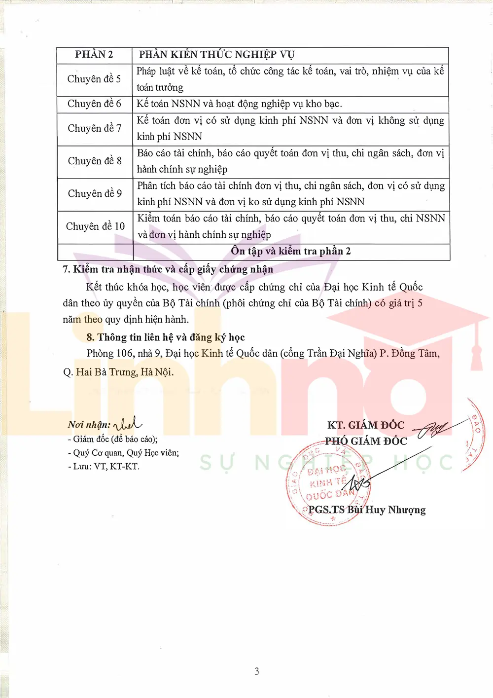 Thông báo tuyển sinh khóa học kế toán trưởng hành chính sự nghiệp - Đại học Kinh tế Quốc dân trang 3