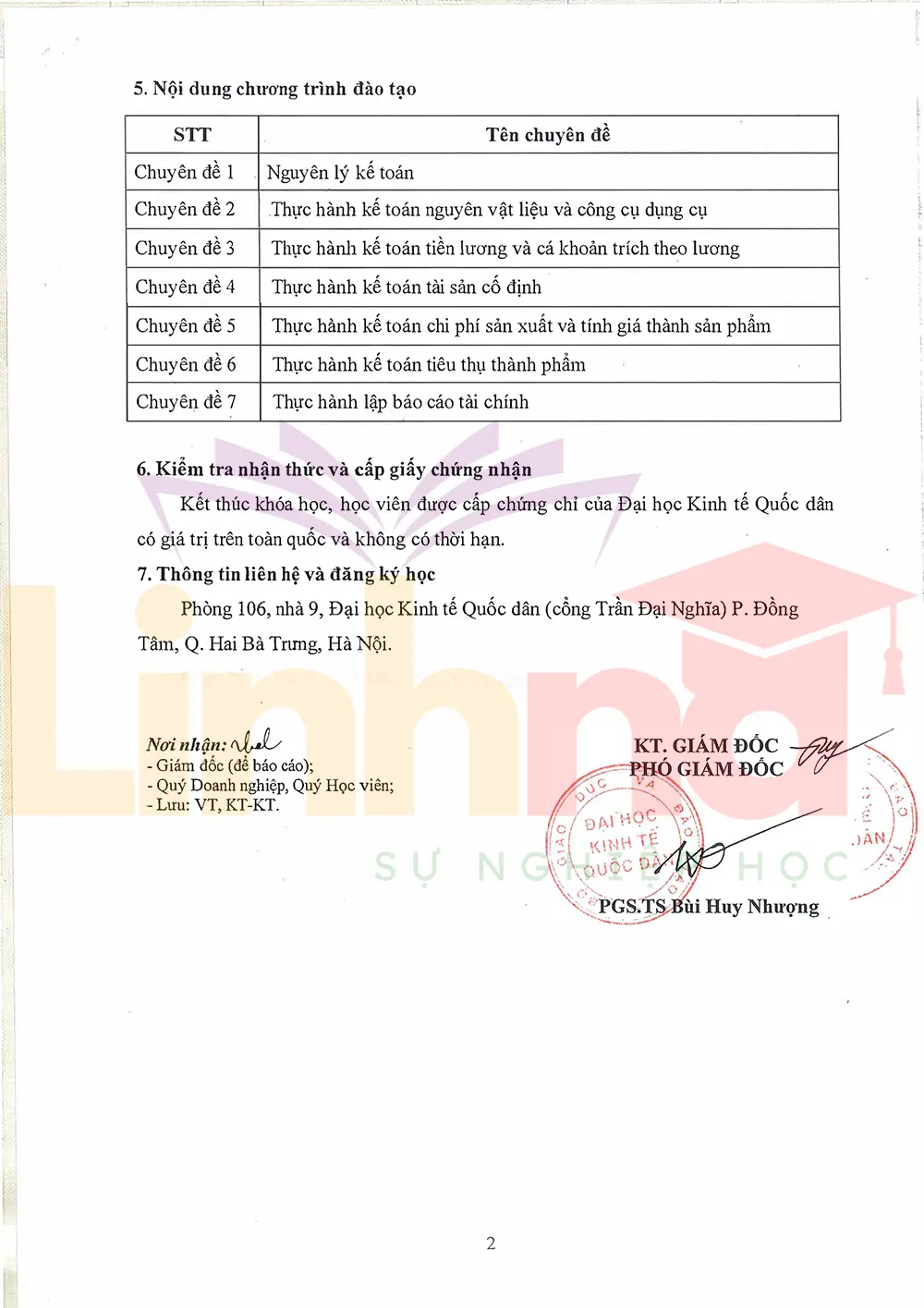 Thông báo tuyển sinh khóa học kế toán tổng hợp - Đại học Kinh tế Quốc dân trang 2