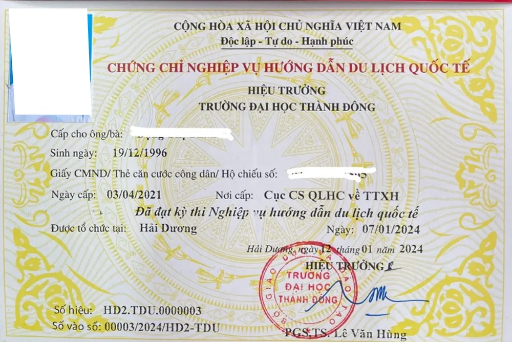 Mẫu chứng chỉ nghiệp vụ hướng dẫn du lịch quốc tế
