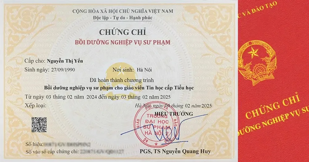 Chứng chỉ nghiệp vụ sư phạm xác nhận năng lực giảng dạy