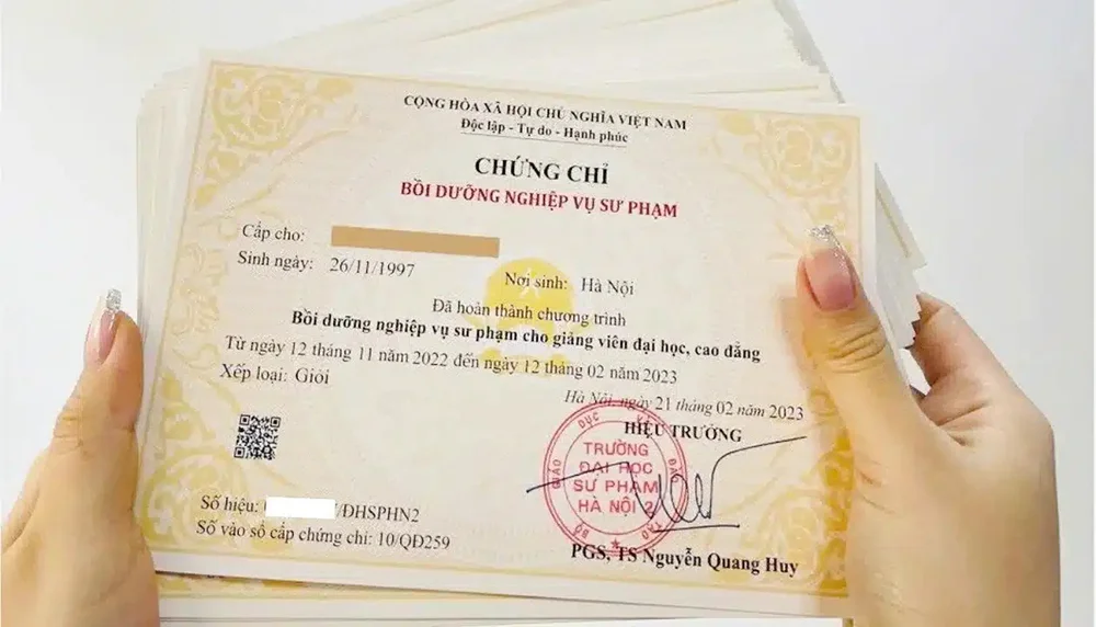 Mẫu chứng chỉ nghiệp vụ sư phạm Đại học, Cao đẳng