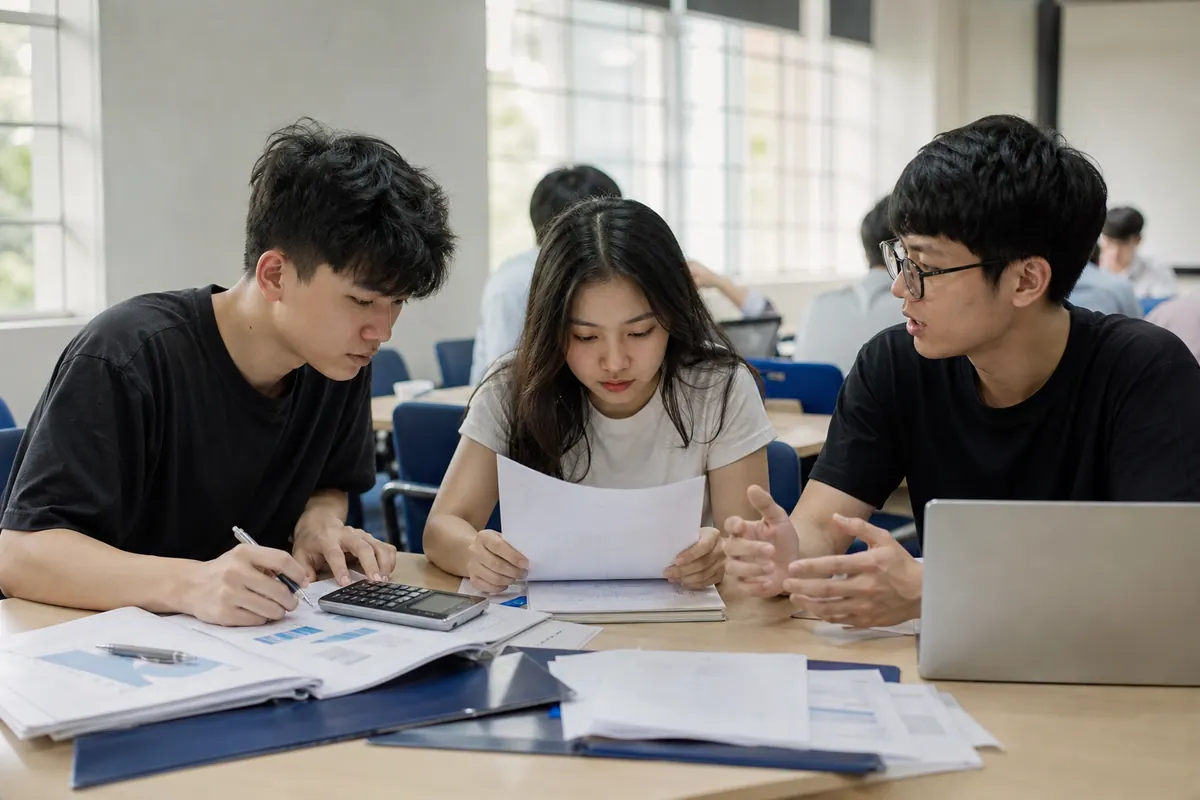 Ba sinh viên Việt Nam thử các nhiệm vụ kế toán, kiểm toán và phân tích tài chính trong buổi hướng nghiệp